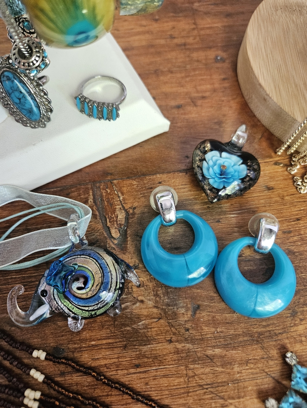 Estate Jewelry Lot Teal Blue And Brown Y2k Vintage Modern Faux Turquoise - Picture 6 of 7